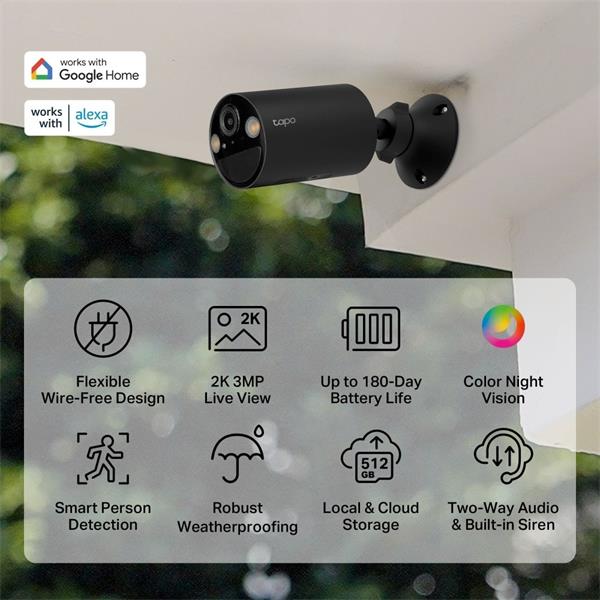 Smart Wire-Free Indoor/Outdoor Security Camera SPEC: 2K (2304x1296), 2.4 GHz, 6400mAh rechargeable lithium-ion battery F