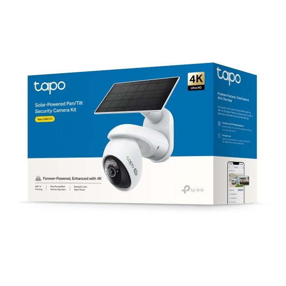 Solar-Powered Pan/Tilt Security Camera Kit SPEC:4K 8MP (3840×2160), 2.4 GHz/5 GHz, 10000mAh rechargeable lithium-ion bat