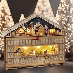 Solight LED adventný kalendár - horská chata, 10x LED, 50x40cm, 2x AA