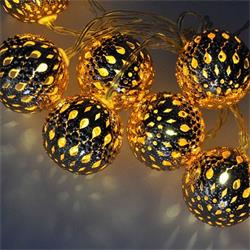 Solight LED reťaz vianočné gule zlaté, 10LED reťaz, 1m, 2x AA, IP20
