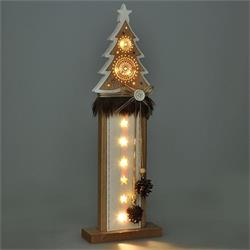 Solight LED vianočná drevená dekorácia, stromček, 2x AA