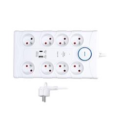 Solight prepäťová ochrana, 8z, USB A+C, 2m, biela