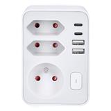 Solight rozbočovač, 1x 16A + 2x 2,5A, 2xUSB A+C, biely, vypínač