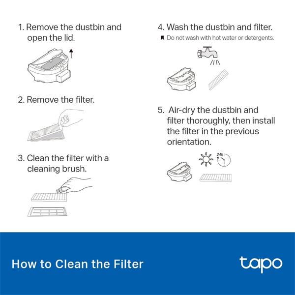 Tapo Robot Vacuum Replacement Kit SPEC: Main Brush ×1, Side Brush ×2, HEPA Filter ×2 Suitable for Tapo RV30 Plus, Tap