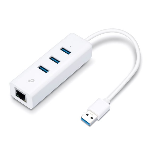 TP-LINK UE330 USB 3.0 to Gbit Ethernet Network Adapter with 3-Port USB 3.0 Hub, 1 USB 3.0 connector, 1 Gbit Eth.port