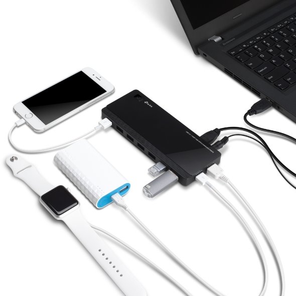 USB 3.0 7-Port Hub with 2 Charging Ports SPEC: 7× USB 3.0 Ports, 2× 2.4A Smart Charging USB Ports, FEATURE: Modern Desi