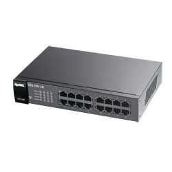 ZyXEL GS1100-16, 16-port 10/100/1000Mbps Gigabit Ethernet switch, Fanless, 802.3az (Green), desktop + rack mount kit