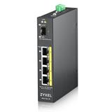 ZyXEL RGS100-5P, 5-port Gigabit switch: 4x GbE + 1x SFP, PoE (802.3at, 30W), Power budget 120W, DIN rail/Wall mount, IP3